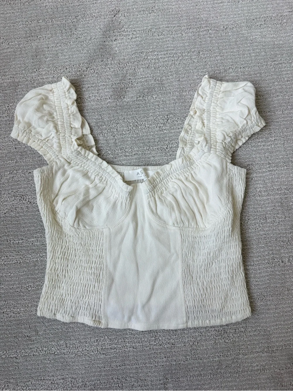 Astr White Puff-Sleeve Smocked Bustier Top